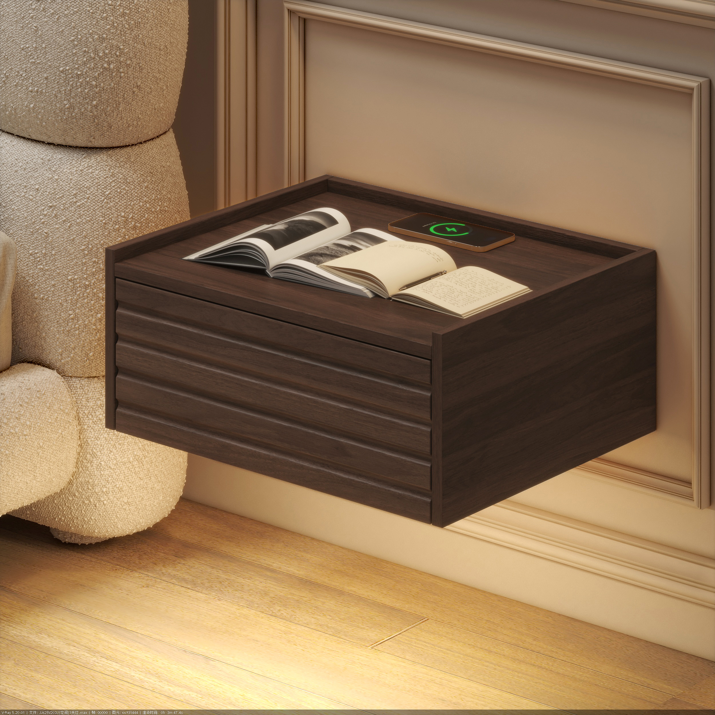 Wooden Floating Bedside Table Modern Bedside Table with Charging Station