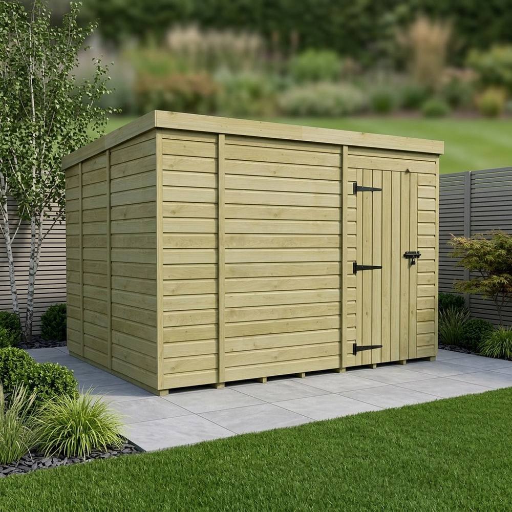 Buttercup Farm 13ft x 9ft Pent Garden Shed Single Door No Windows - Timber in Brown 2
