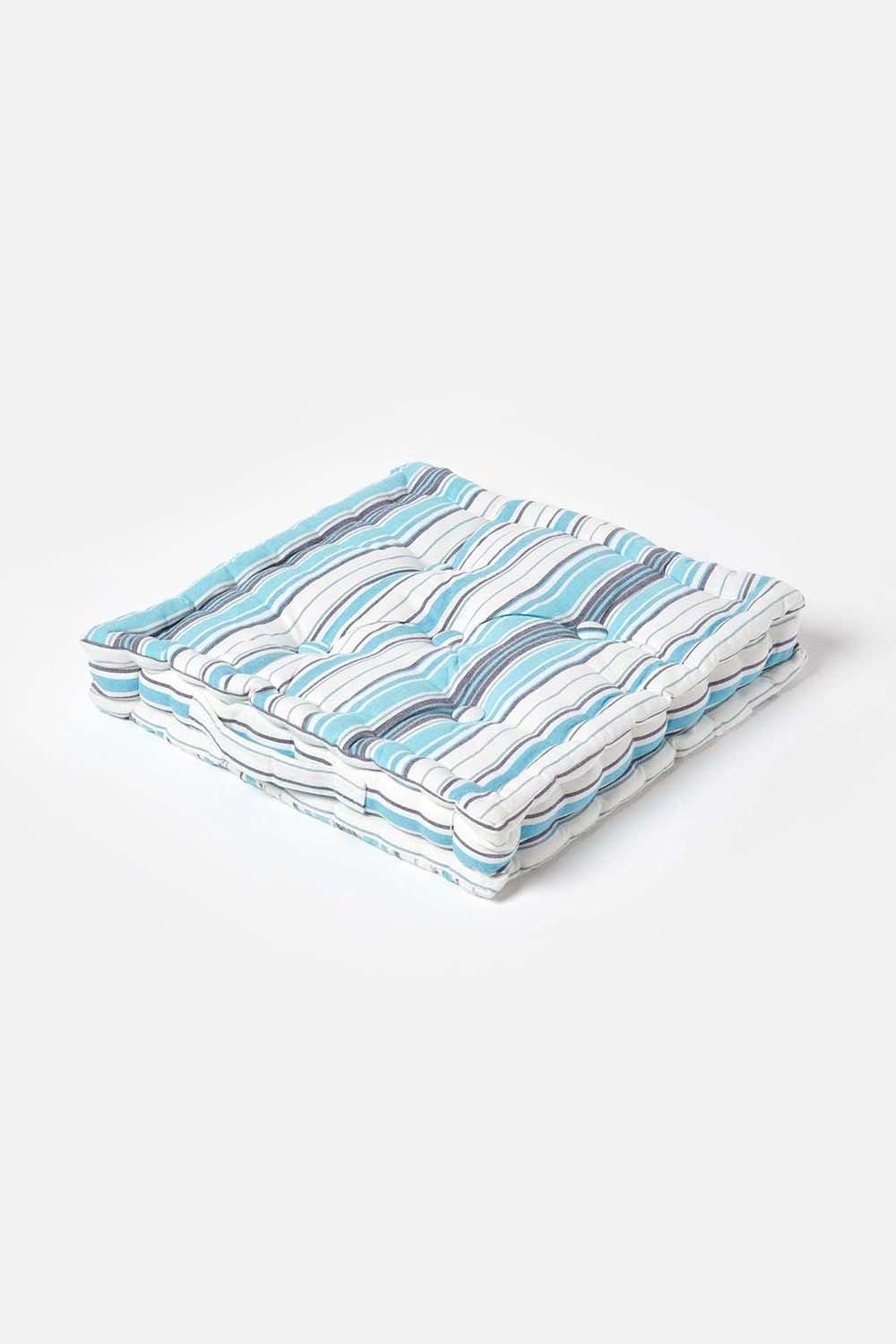 Homescapes Cotton New England Stripes- Floor Cushion in Blue