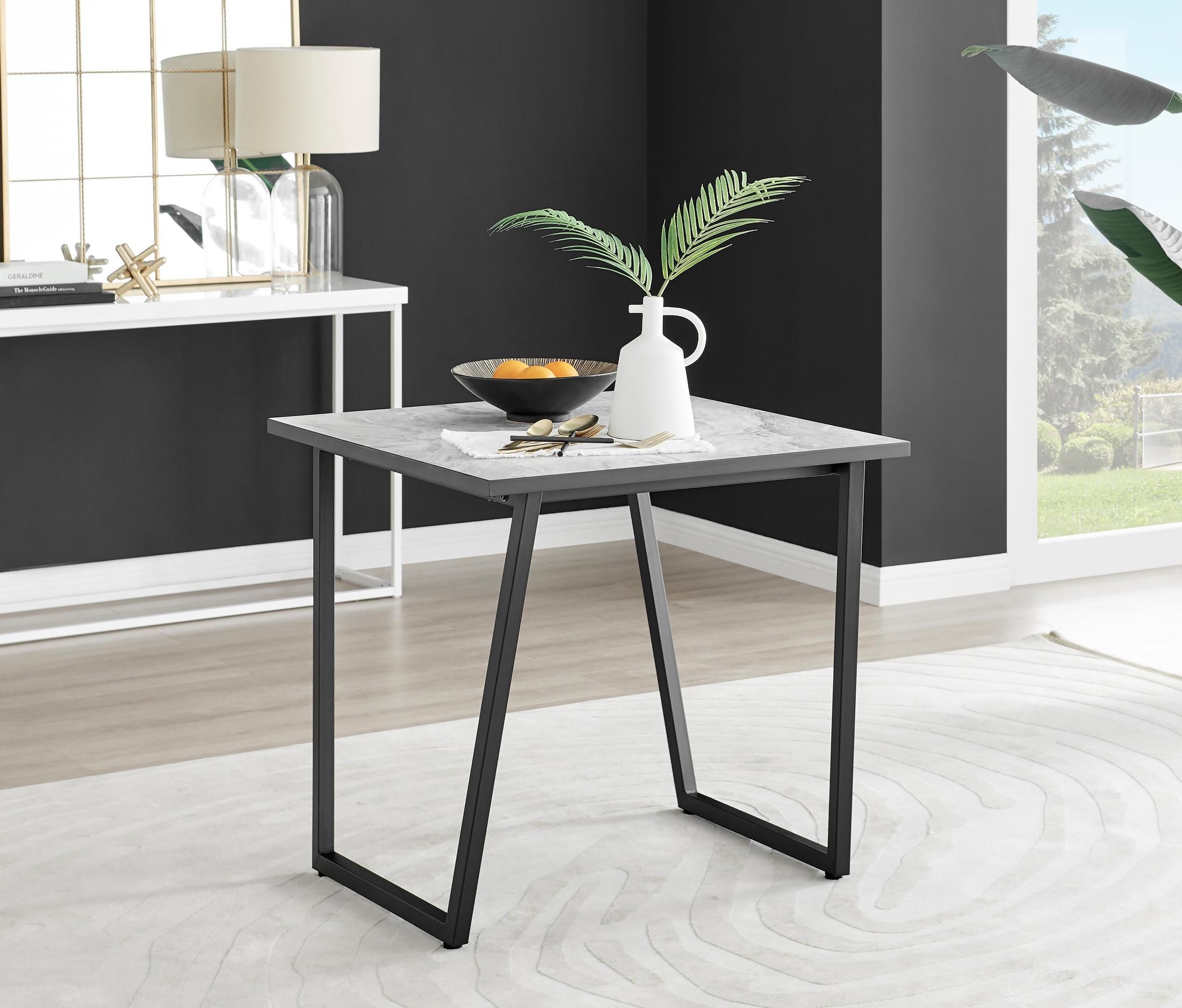 FurnitureboxUK Carson White Marble Effect Square Dining Table & 2 Faux Leather Isco Chairs in Black 2