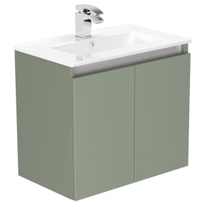 Newland Sage Green Slimline Basin Suspended Double Door Unit - 600mm