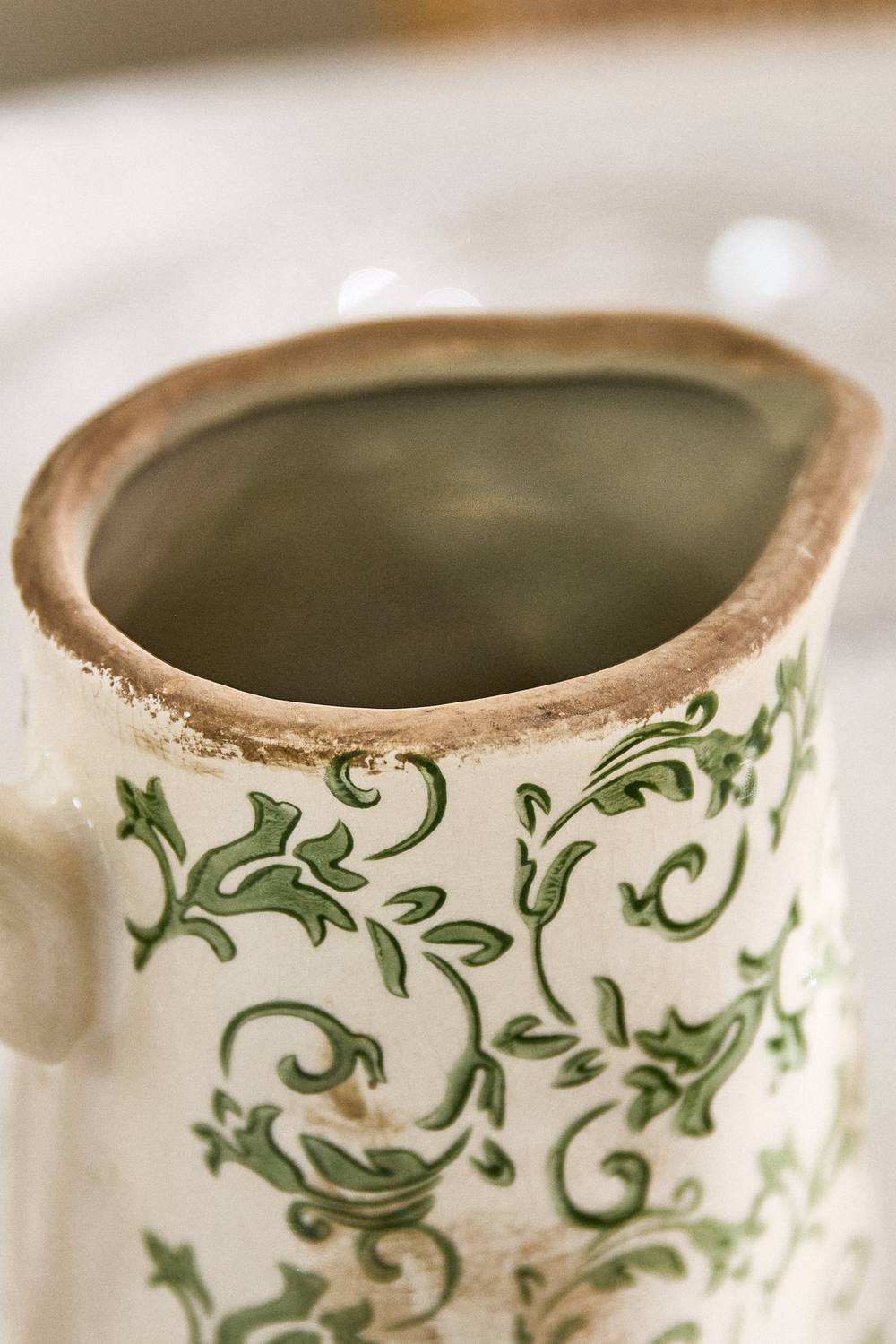 Dibor Vintage Irina Small Green Botanical Home Decor Pitcher Jug H18 x W16cm in Cream 4