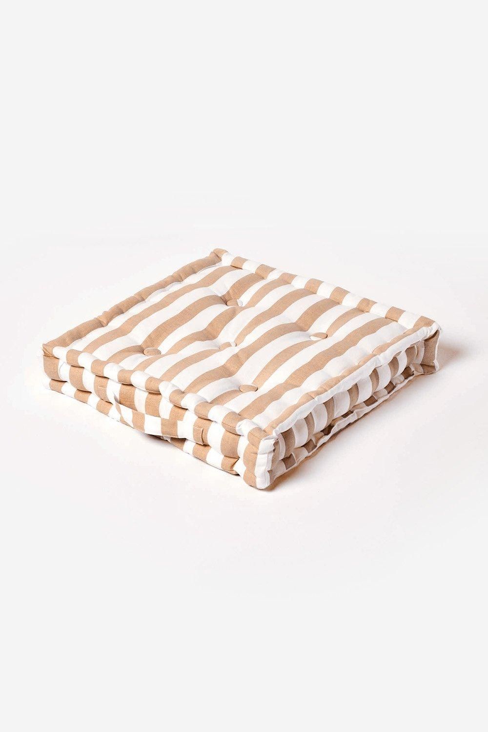 Homescapes Cotton Thick Stripe Floor Cushion in Beige