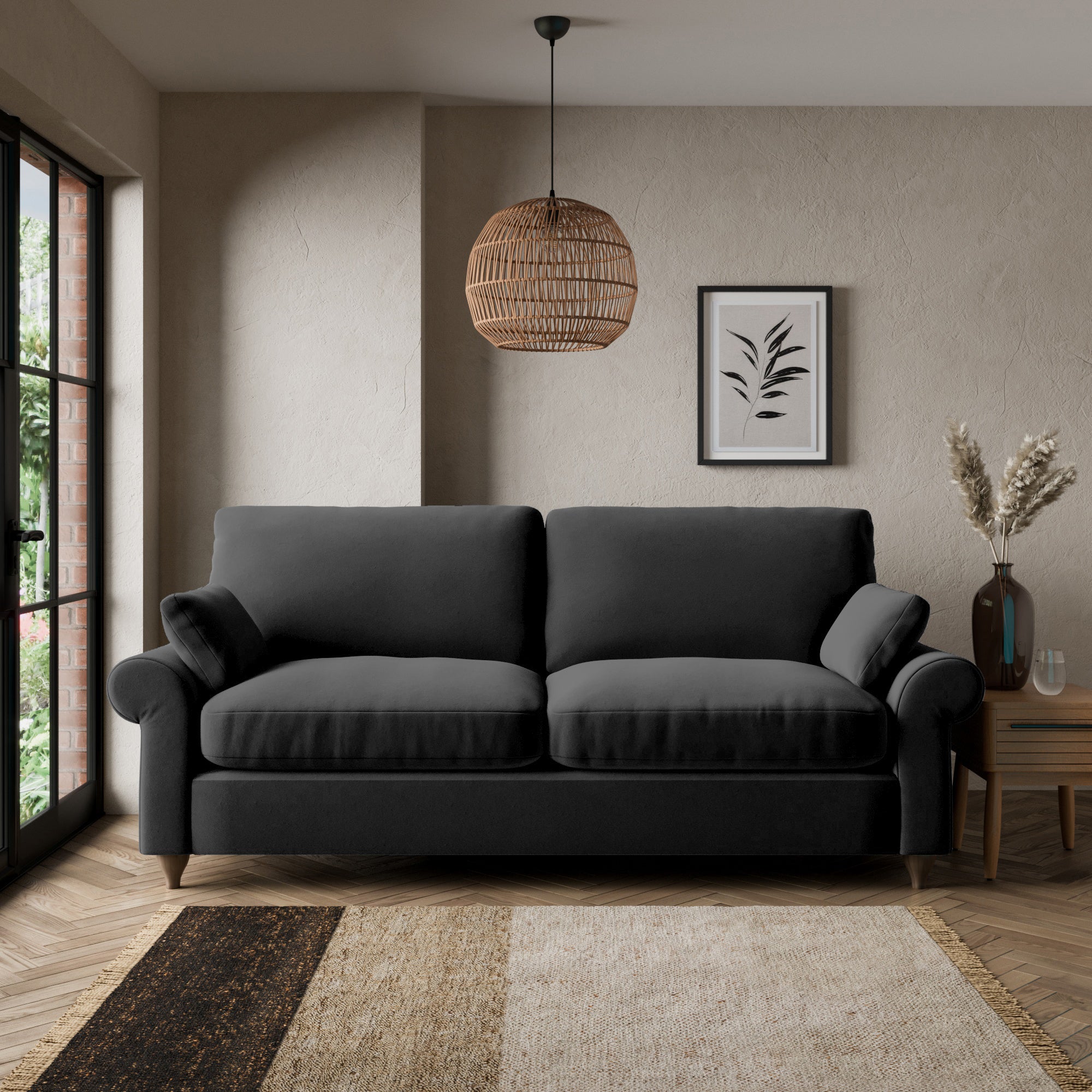 Salisbury Luxury Velvet 3 Seater Sofa Luxury Velvet Black