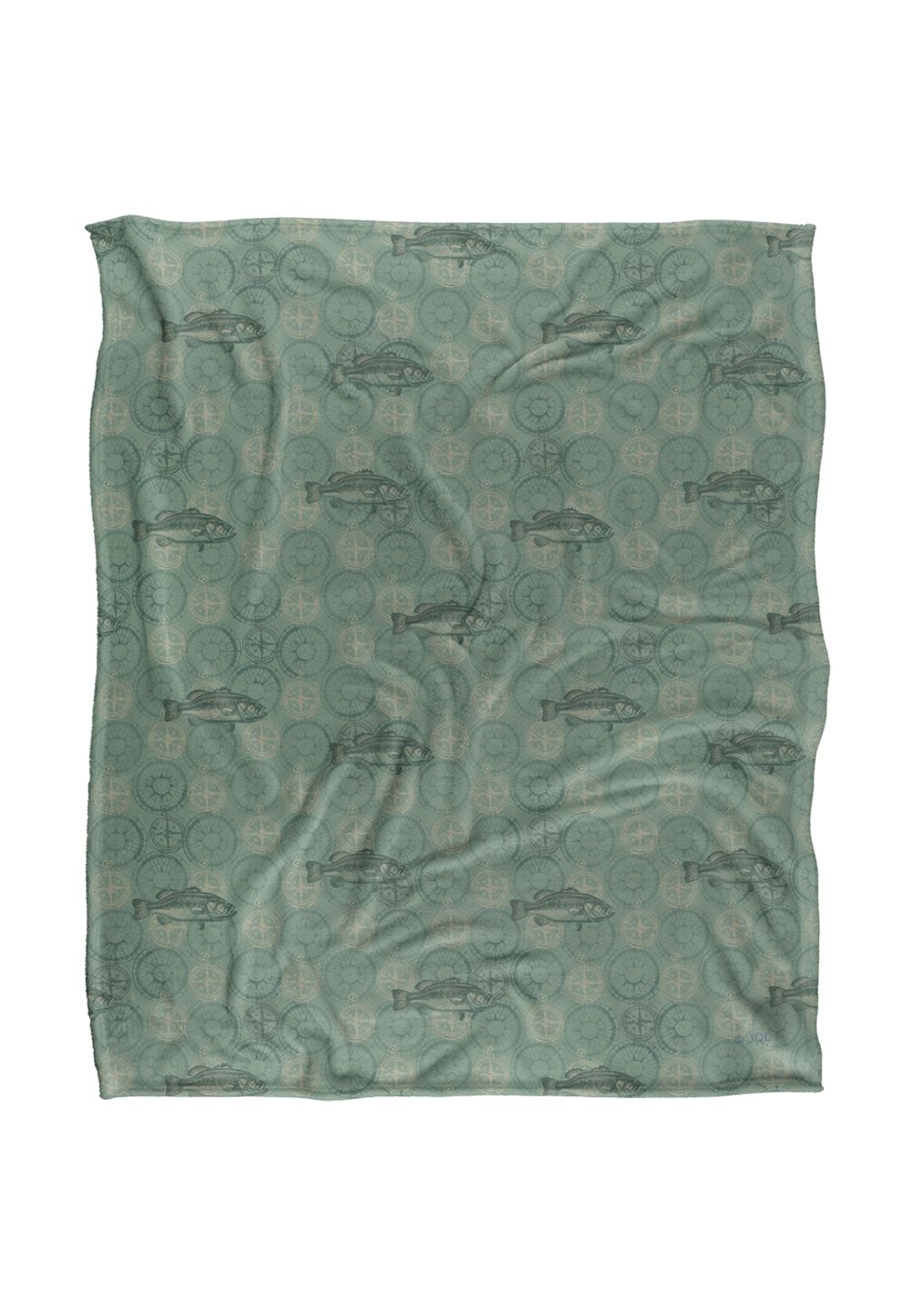 JQ Licensing Jl-Jp-Jq Bass Fishing Compass Pattern Silky Touch Super Soft Throw Blanket 152 X 127 cm in White