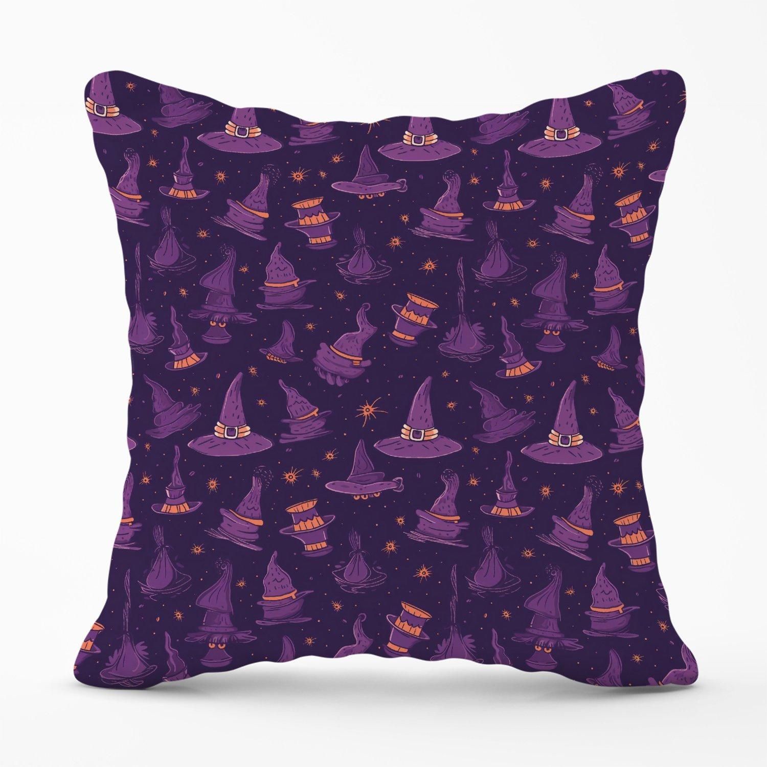 Warren Reed - Designer Witch Hats & Broomsticks Outdoor Cushion in Purple