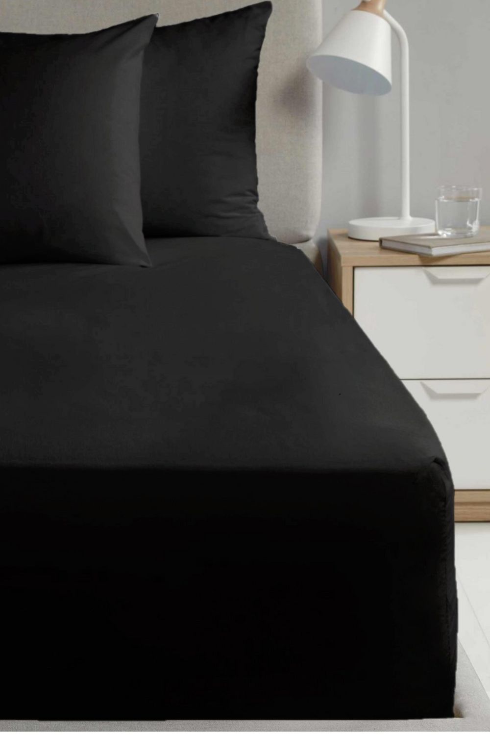 HomeSpace Direct Percale Extra Deep 16" Fitted Sheet in Black
