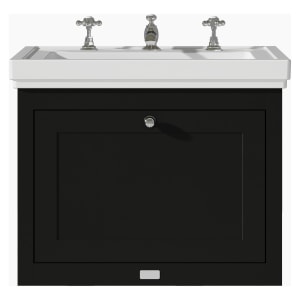 Bayswater Hartleigh Matt Black Traditional Wall Hung Vanity Unit & 3 Tap Hole Traditional Recessed Basin - 600mm