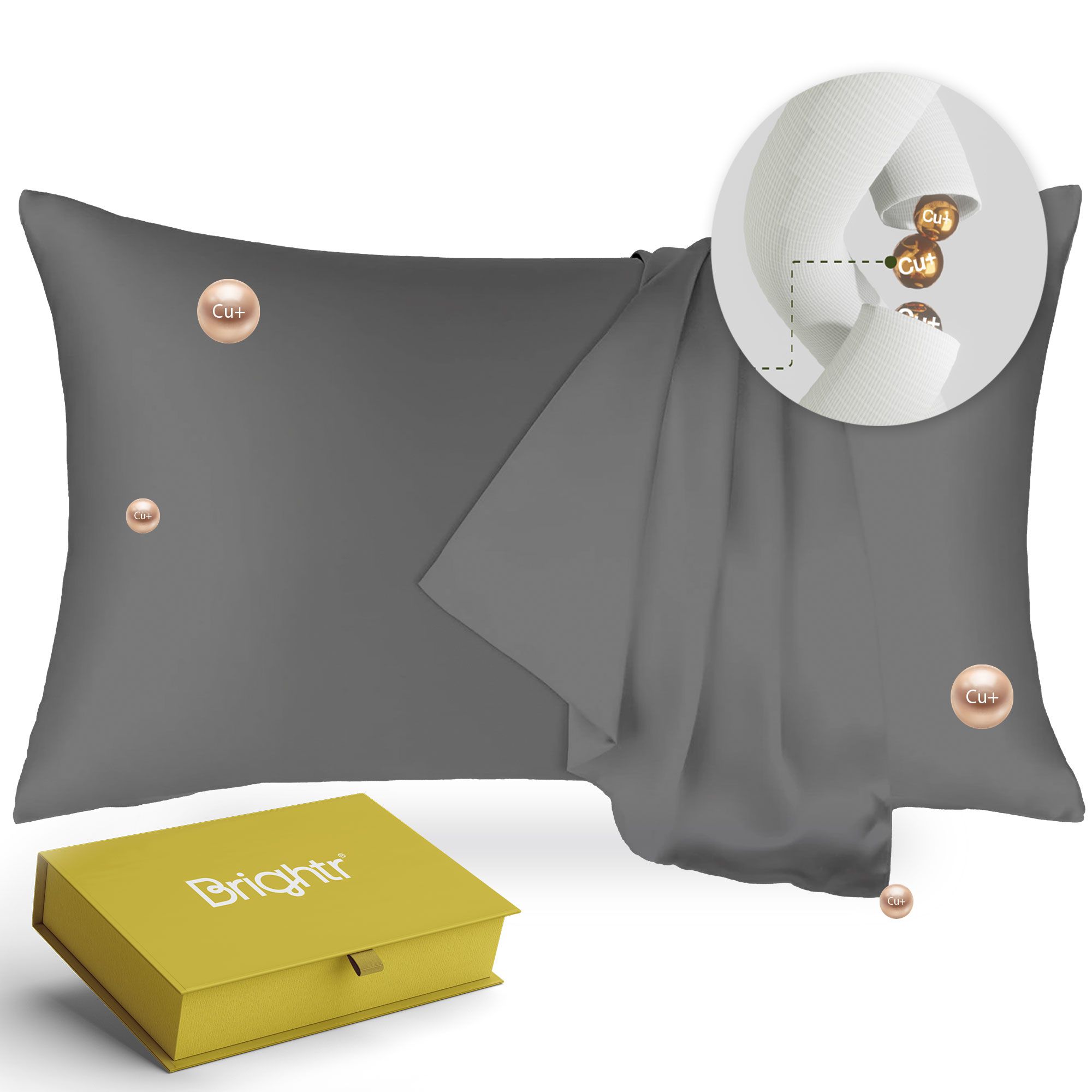 Brightr Sleep Copper-Infused Eucalyptus Silk Pillowcase in Grey