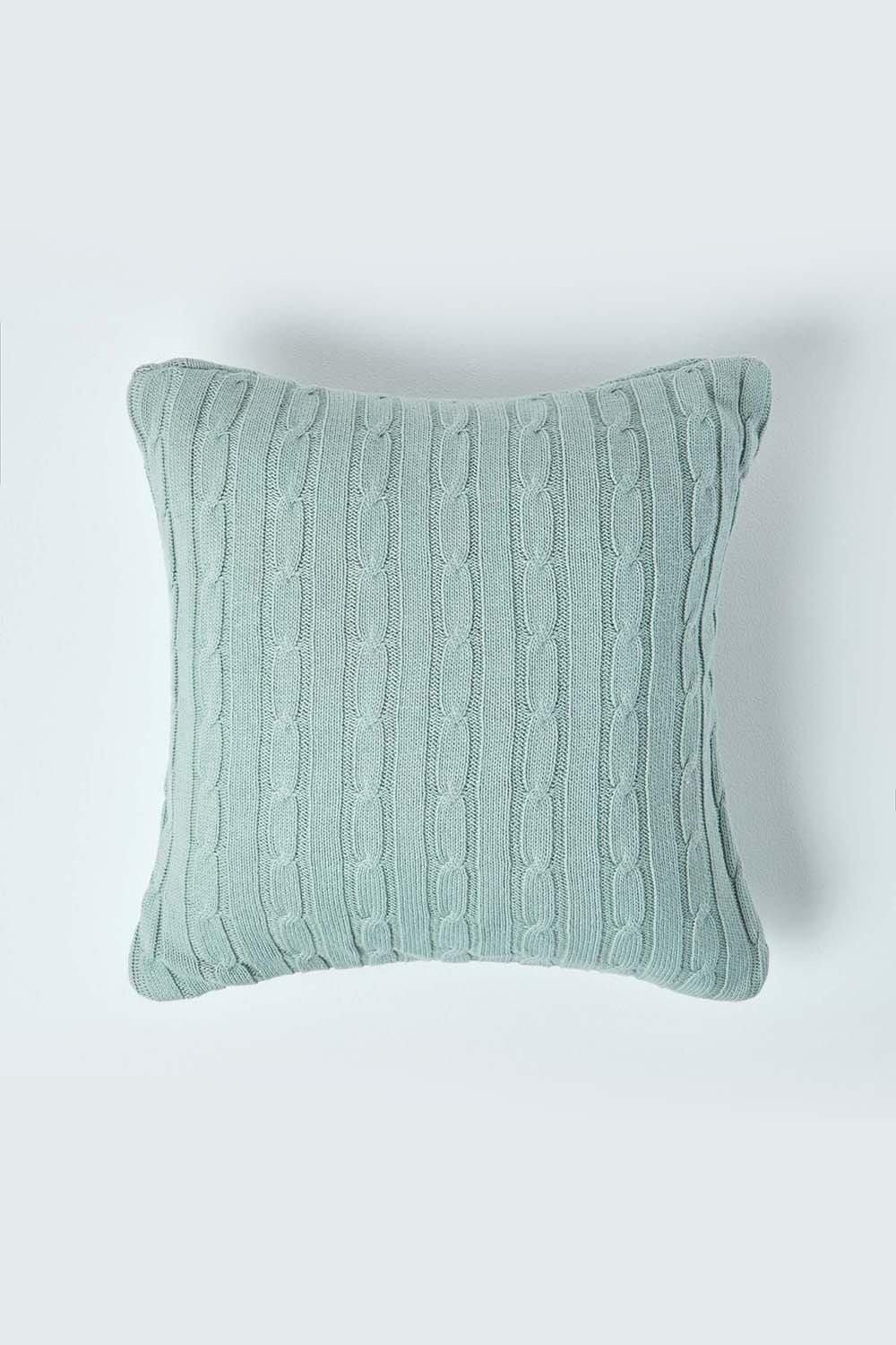 Homescapes Cotton Cable Knit Cushion Cover, 45 x 45 cm in Duck Egg Blue