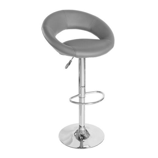 New Moon Grey Faux Leather Bar Stool With Chrome Base