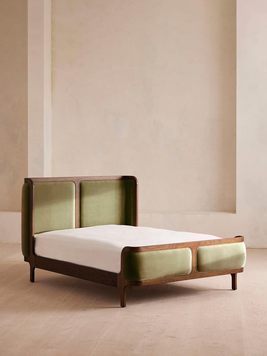 Belsa Bed, Double, Velvet, Lichen