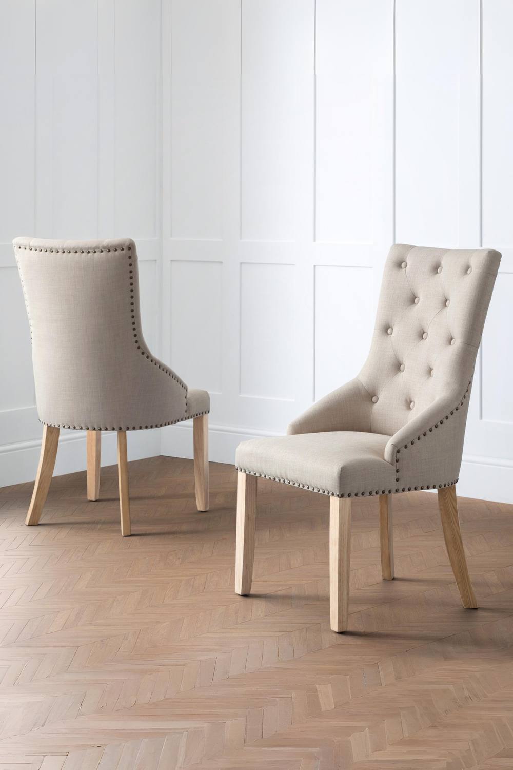 Julian Bowen Loire Buttoned Back Upholstered Dining Chair (Set of 2) in Light Beige