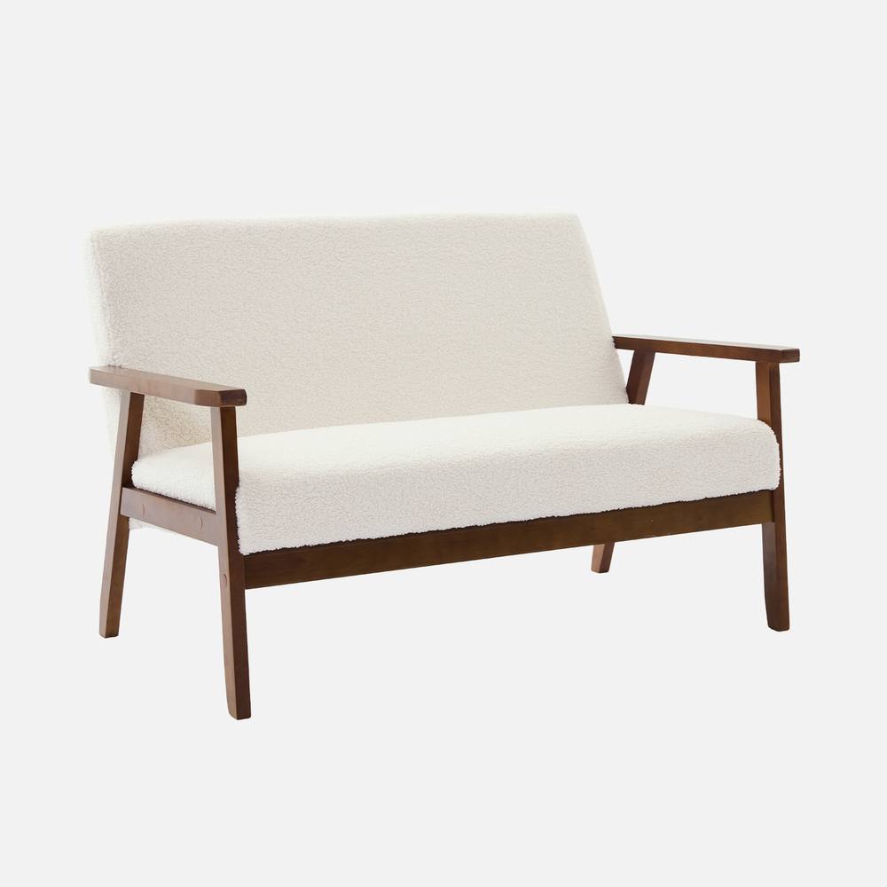 sweeek 2-seater Scandi-style Sofa In Boucle Light Walnut Stained Legs in Cream