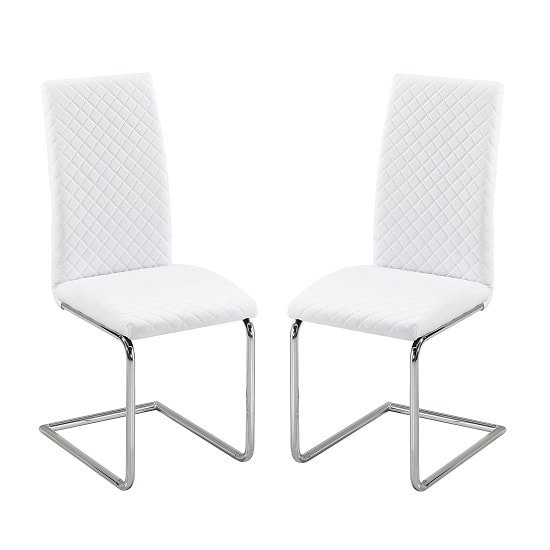 Ronn Dining Chair In White Faux Leather In A Pair