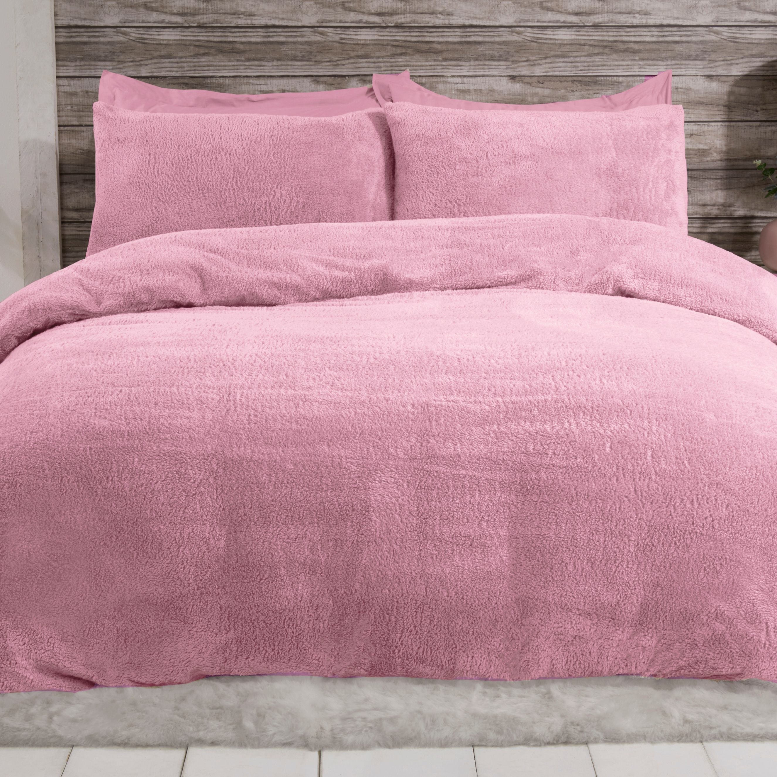 Smart Living Luxury Teddy Plain Duvet Cover & Pillowcase Set in Mauve