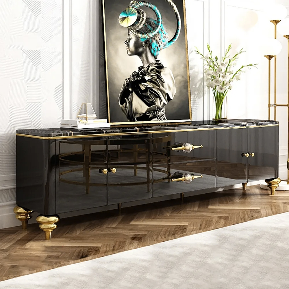 Chift Modern Black TV Stand 4-Door 2-Drawer Luxurious Media Console for TVs Up to 200 cm