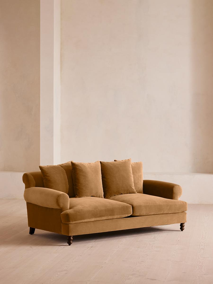 Audrey Two Seater Sofa, Velvet, Mustard