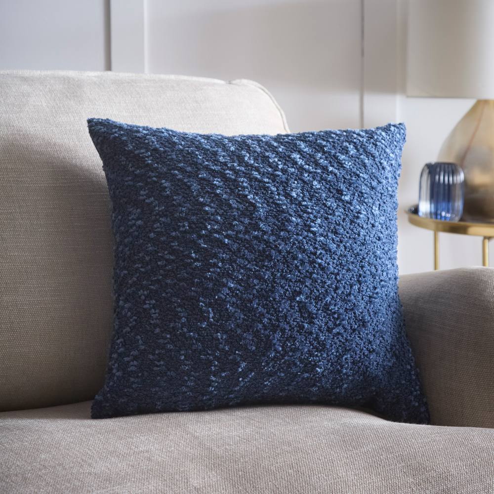 Portfolio Home Boucle Textured Filled Cushion Pillow 18" Inch Square 45cm x 45cm in Blue