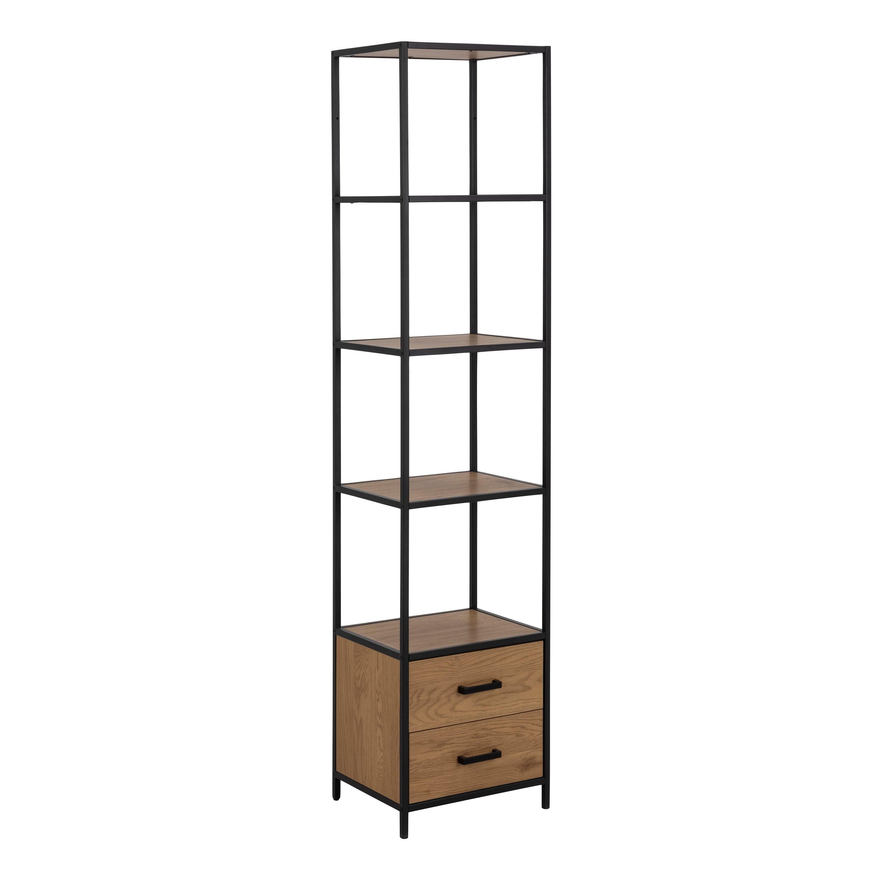 Furniture To Go Seaford Bookcase with 2 Drawers & 3 Shelves in Black & Oak