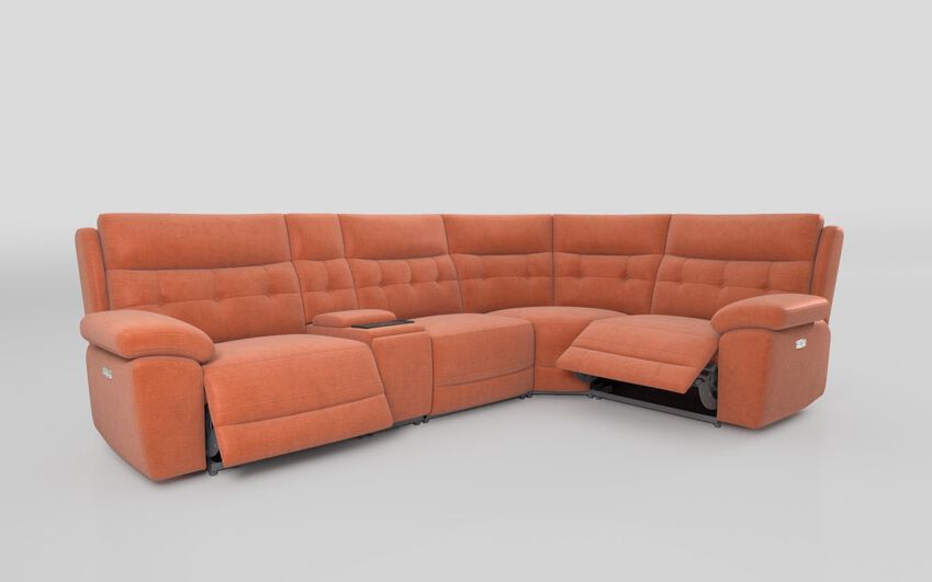 Orange Fabric Belford 3 Corner 1 Power Recliner Sofa with Media Console