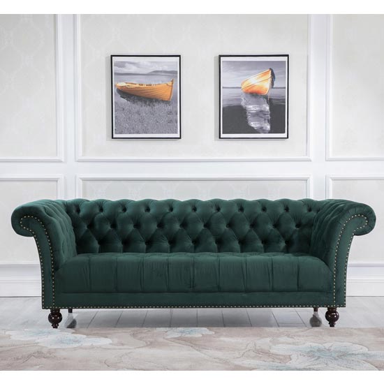 Chester Fabric 3 Seater Sofa In Midnight Green Velvet