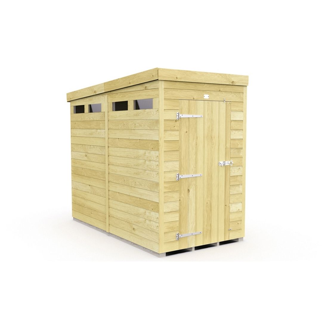 Buttercup Farm 4 x 8 Feet Pent Security Shed - Single Door - L231 x W127 x H201 cm in Brown