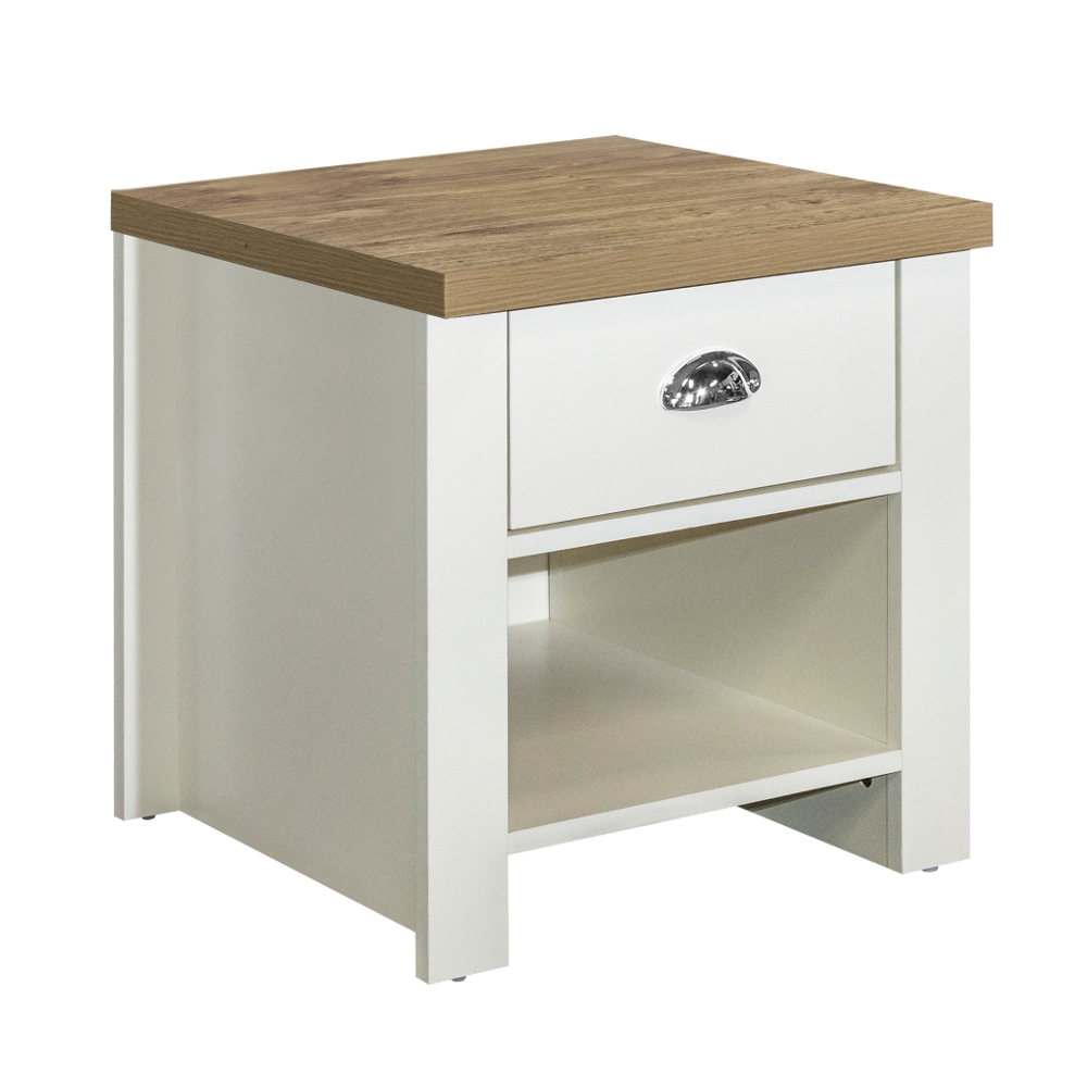 Highgate Cream and Oak Wooden 1 Drawer Lamp Table