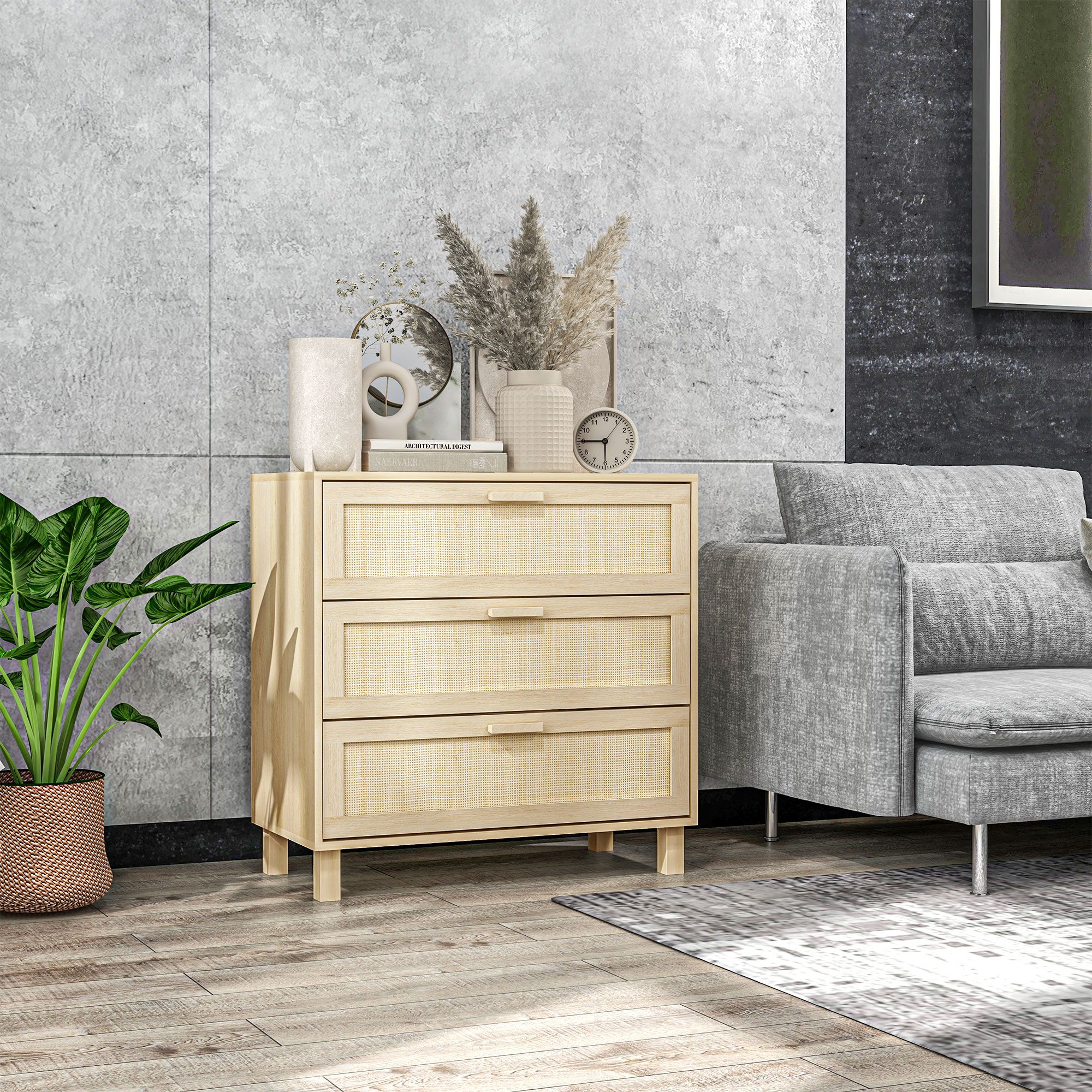 HOMCOM 3 Drawer Cabinet Storage Cupboard Sideboard Organiser in Light Brown