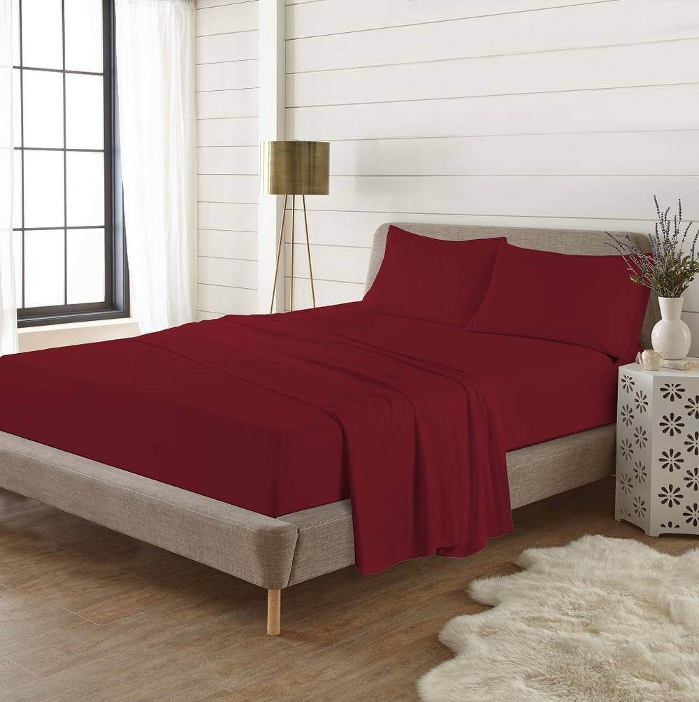 Homes-Linen Plain Thermal Flannelette Flat Sheet 100% Brushed Cotton Bedding in Red