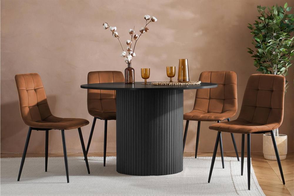 Birlea Axel Round Fluted Dining Set Table with 4 Chairs