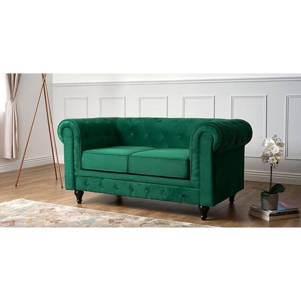 Bliss Furniture Velvet Chesterfield 2 Seater Sofa in Green