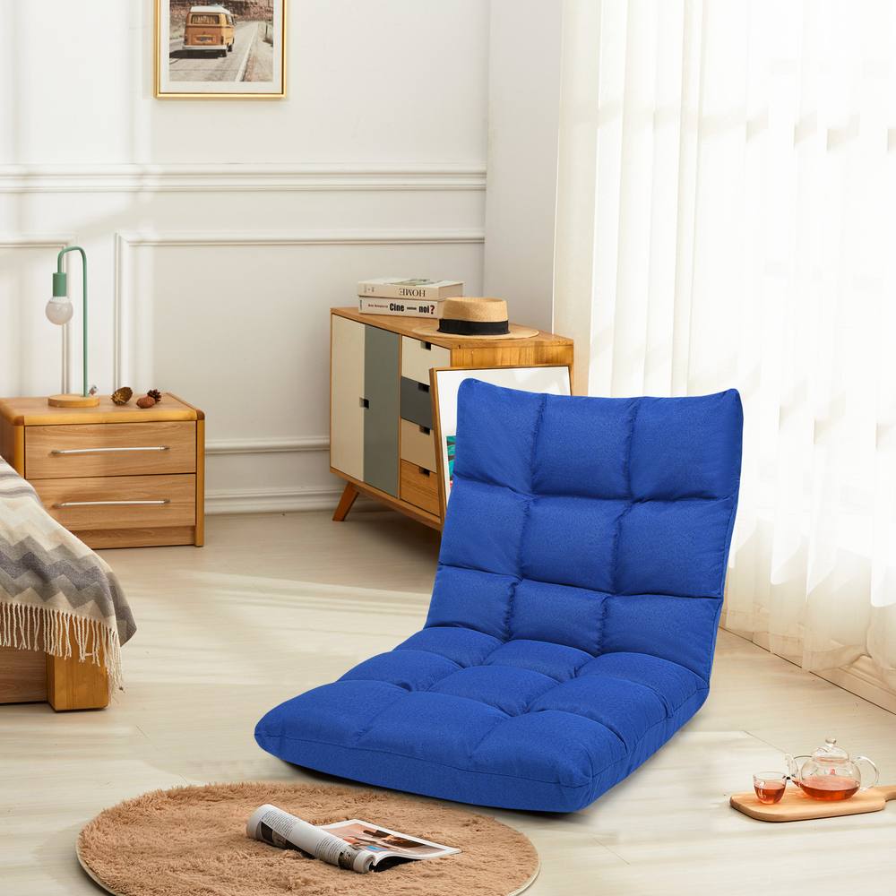 Costway 14-Position Adjustable Floor Chair Folding Video Gaming Sofa Chair in Blue