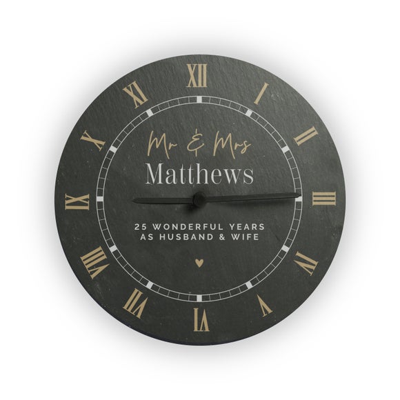 Personalised Couples Slate Wall Clock 3