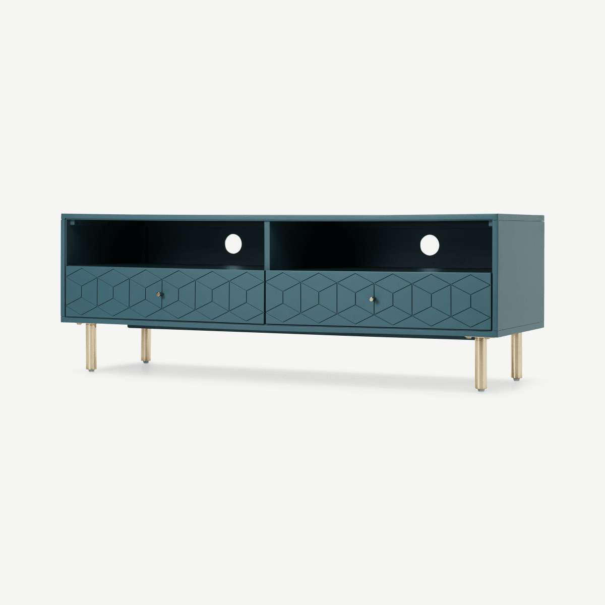 Hedra TV Stand, Brass and Teal