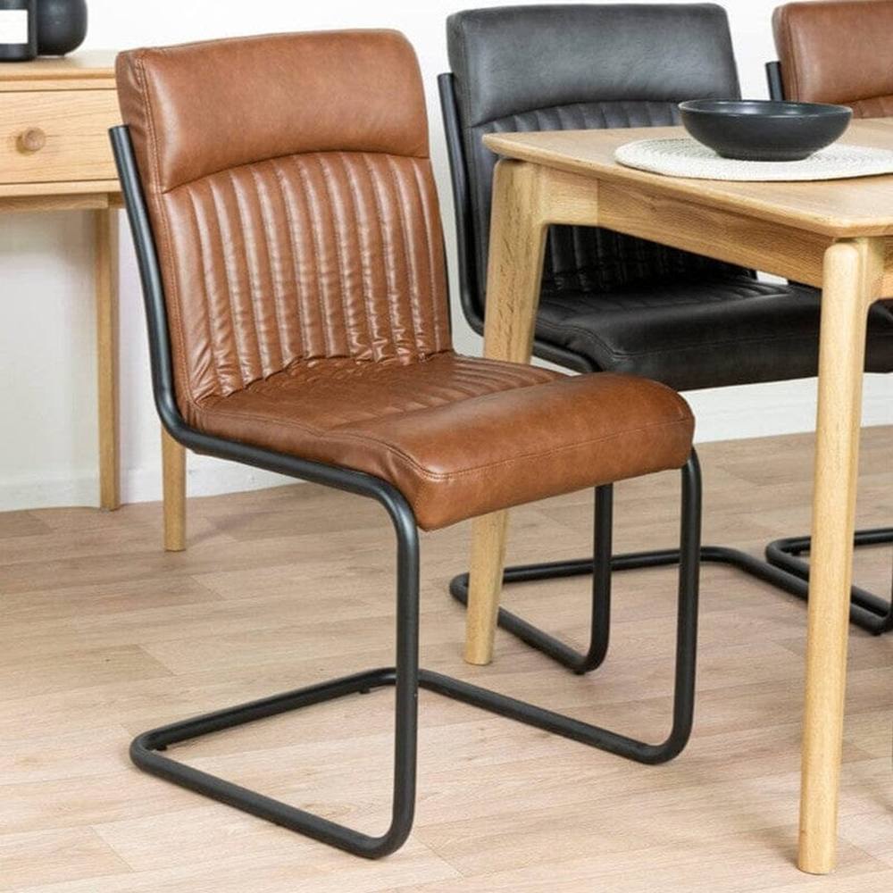 IH Design Brown Modern Leather Dining Chairs (Set of 2)
