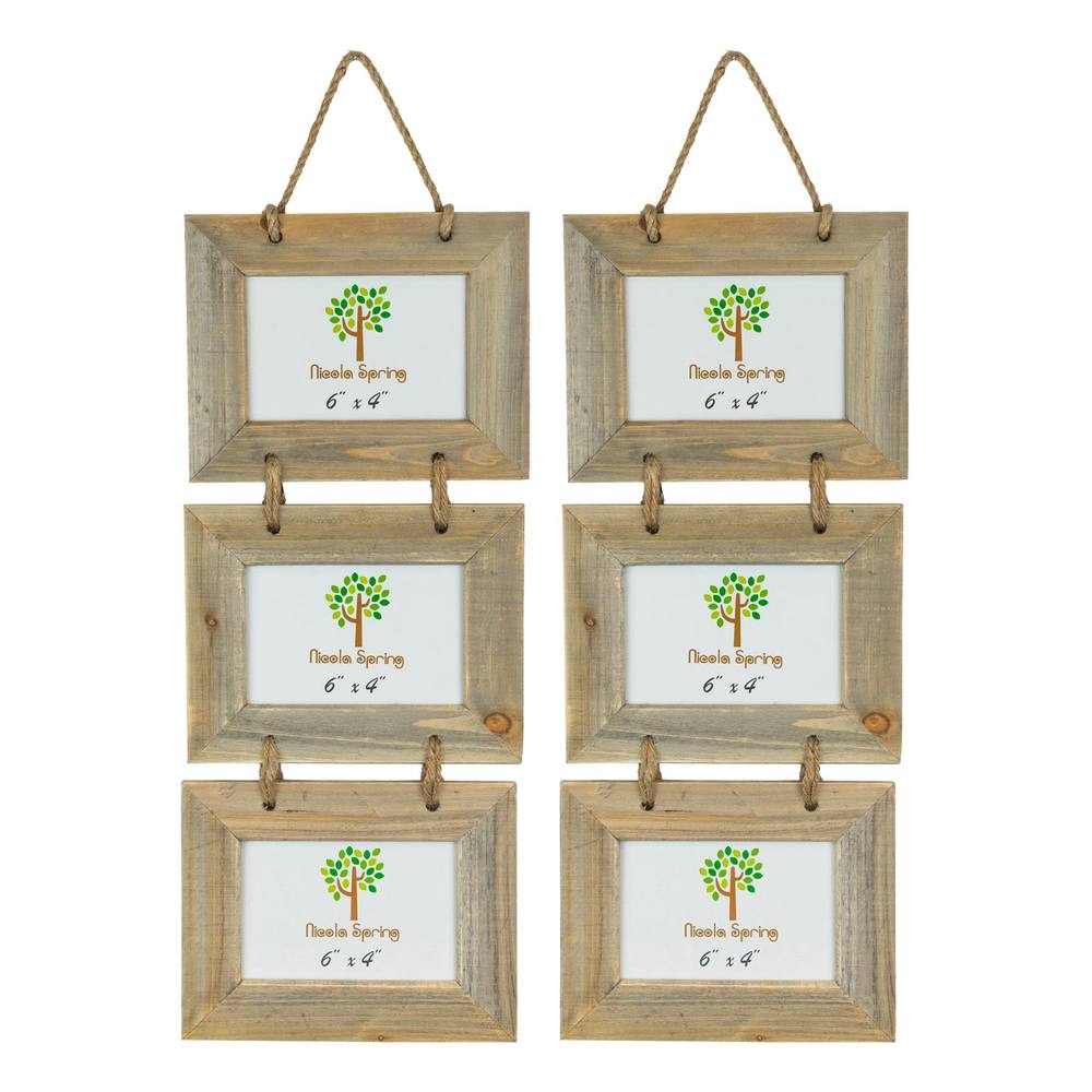 Nicola Spring Rustic Wooden Hanging 3 Photo Frames - 6 x 4" - Pack of 2 in Natural