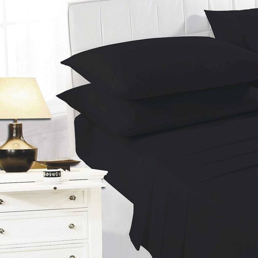 K Collection Percale Percale Fitted Sheet in Black