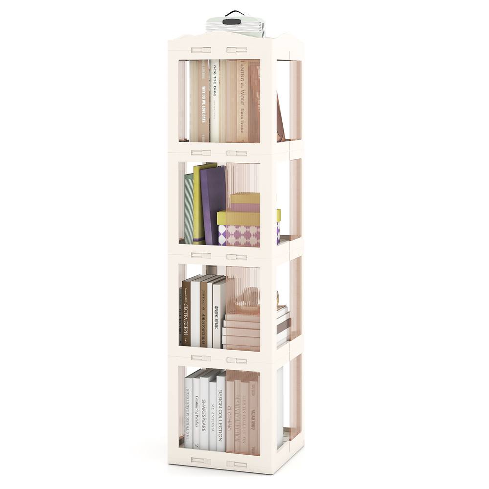 Costway 4-Tier Foldable Rotating Bookshelf Revolving Bookcase Display Shelf in White