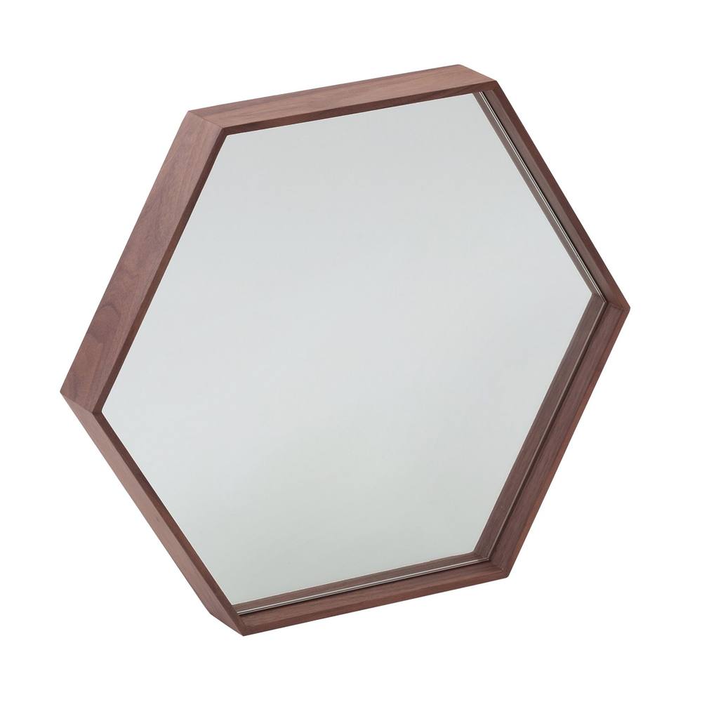 Angel Cerda Hexagonal Walnut Veneer Wall Mirror, 46x40x6 cm