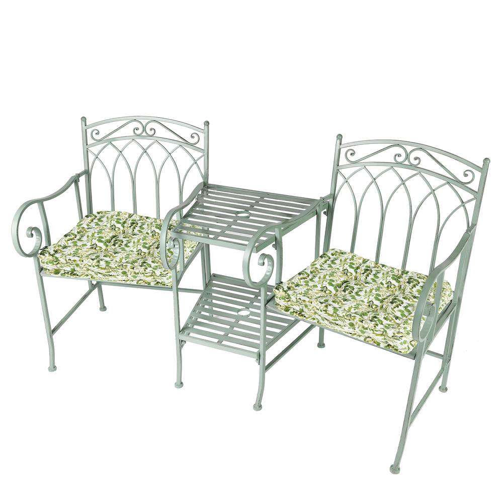 Dibor Vintage Green Arched Outdoor Garden Furniture Companion Seat Garden Bench with Free Set of 2 Green Box Cushions
