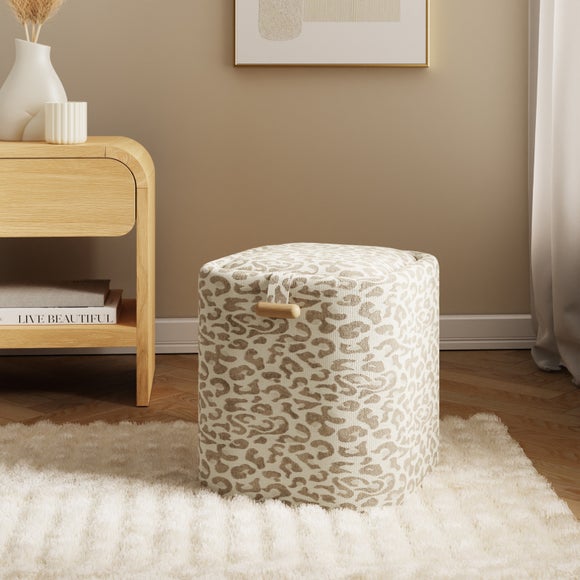 Leopard Print Jacquard Tray Table Storage Footstool