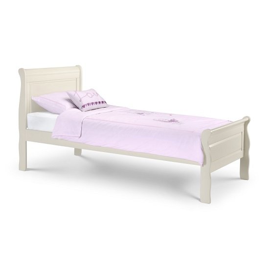 Lovette Wooden Single Bed In Stone White Lacquer