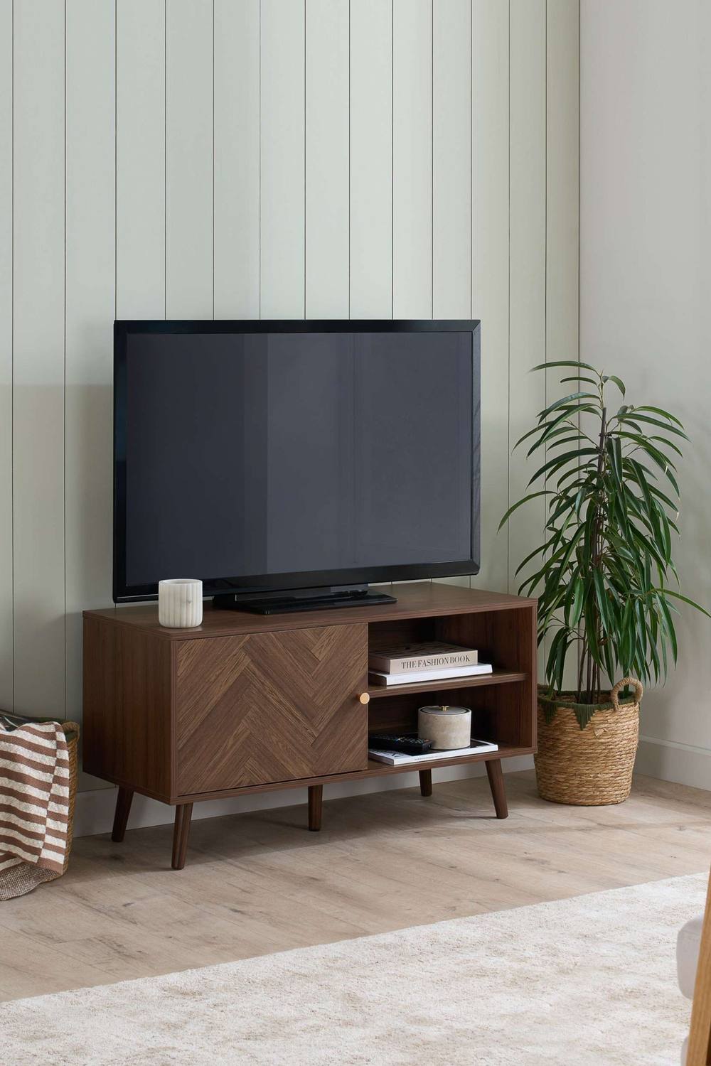 Birlea Herringford Small TV Unit Entertainment Stand Walnut Parquet Design in Brown