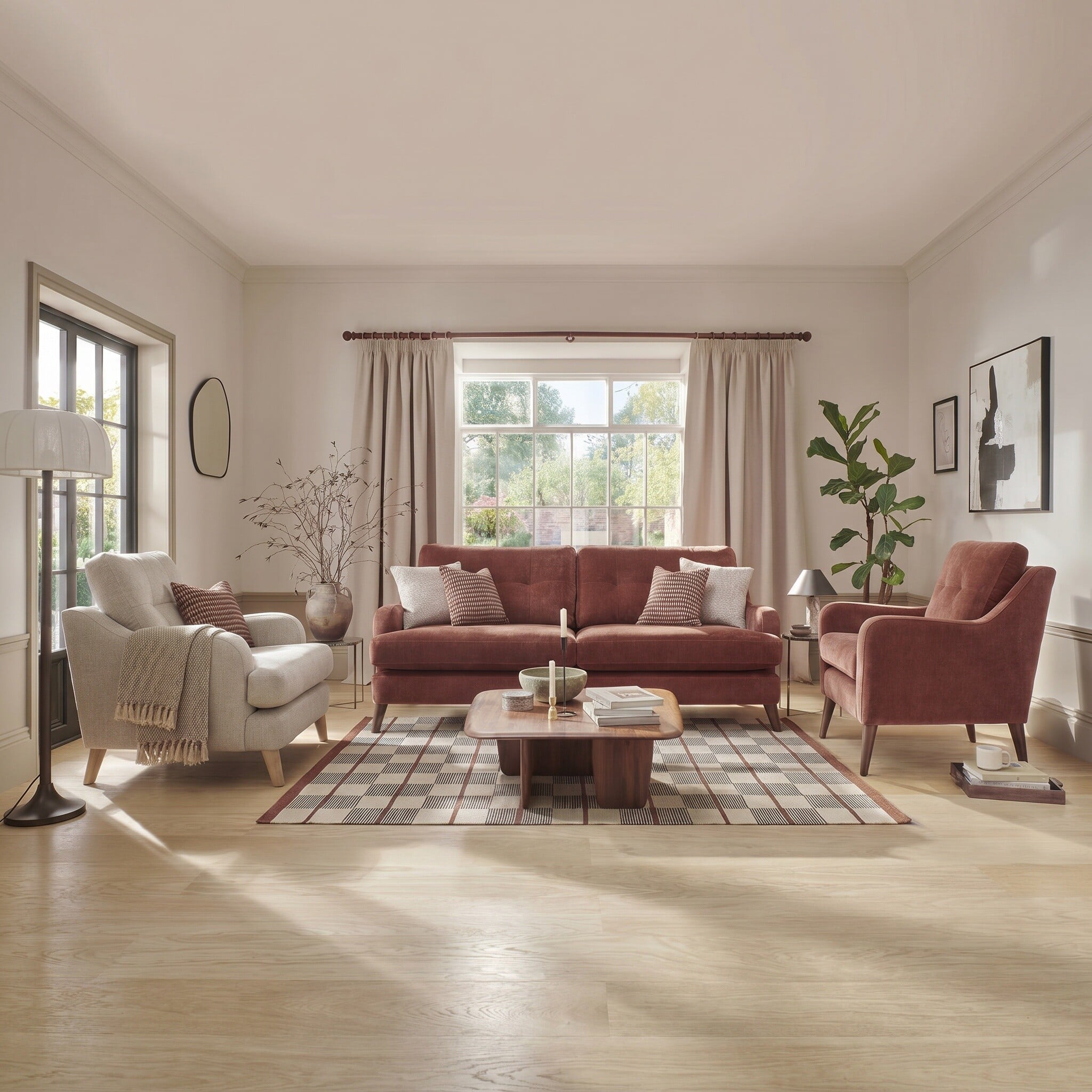 Loften Extra Large Sofa-Witton Brick+A Walnut Feet, Red Fabric | Barker & Stonehouse 2
