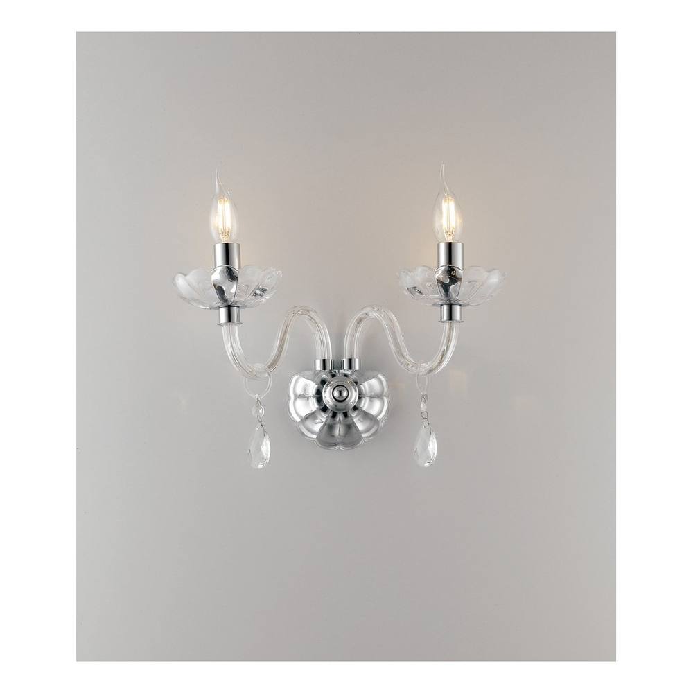 Netlighting RIFLESSO Twin 2 Light Candle Wall Light Chrome Crystal 40x35x18cm in Silver