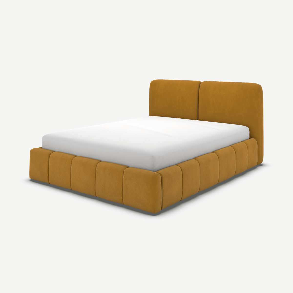 Maxmo Super King Size Bed with Storage Drawers, Dijon Yellow Cotton Velvet