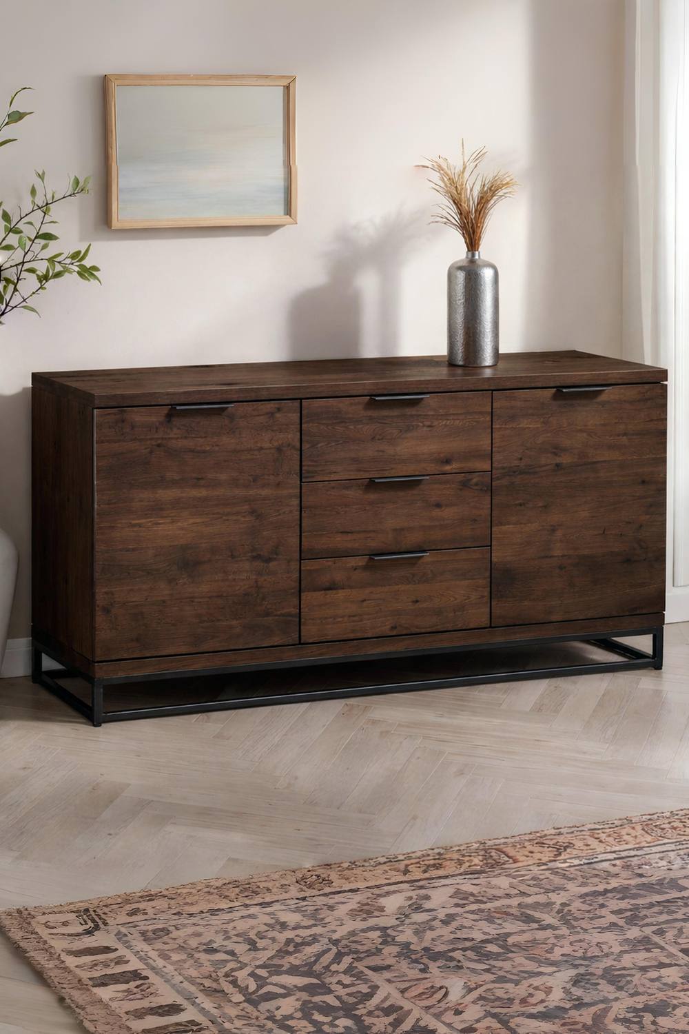 Julian Bowen Brooklyn 2 Door 3 Drawer Sideboard in Dark Brown