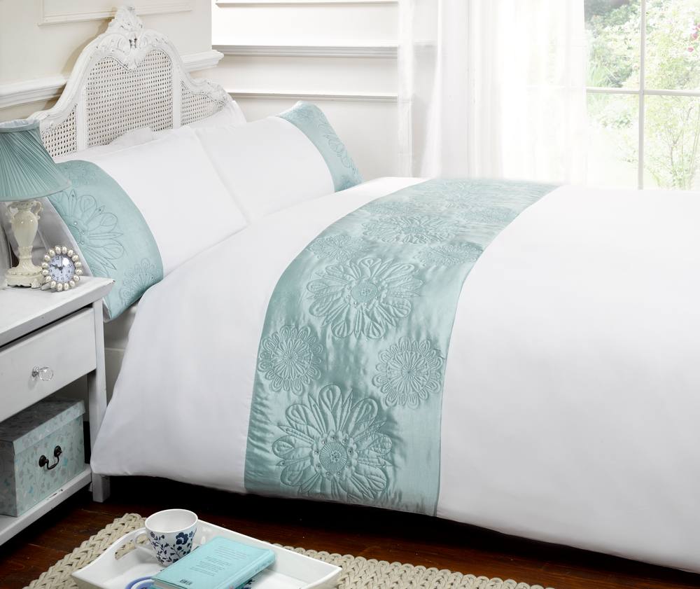 Rapport Home Sienna Polyester Duvet Cover Set with Pillowcase in Duck Egg Blue