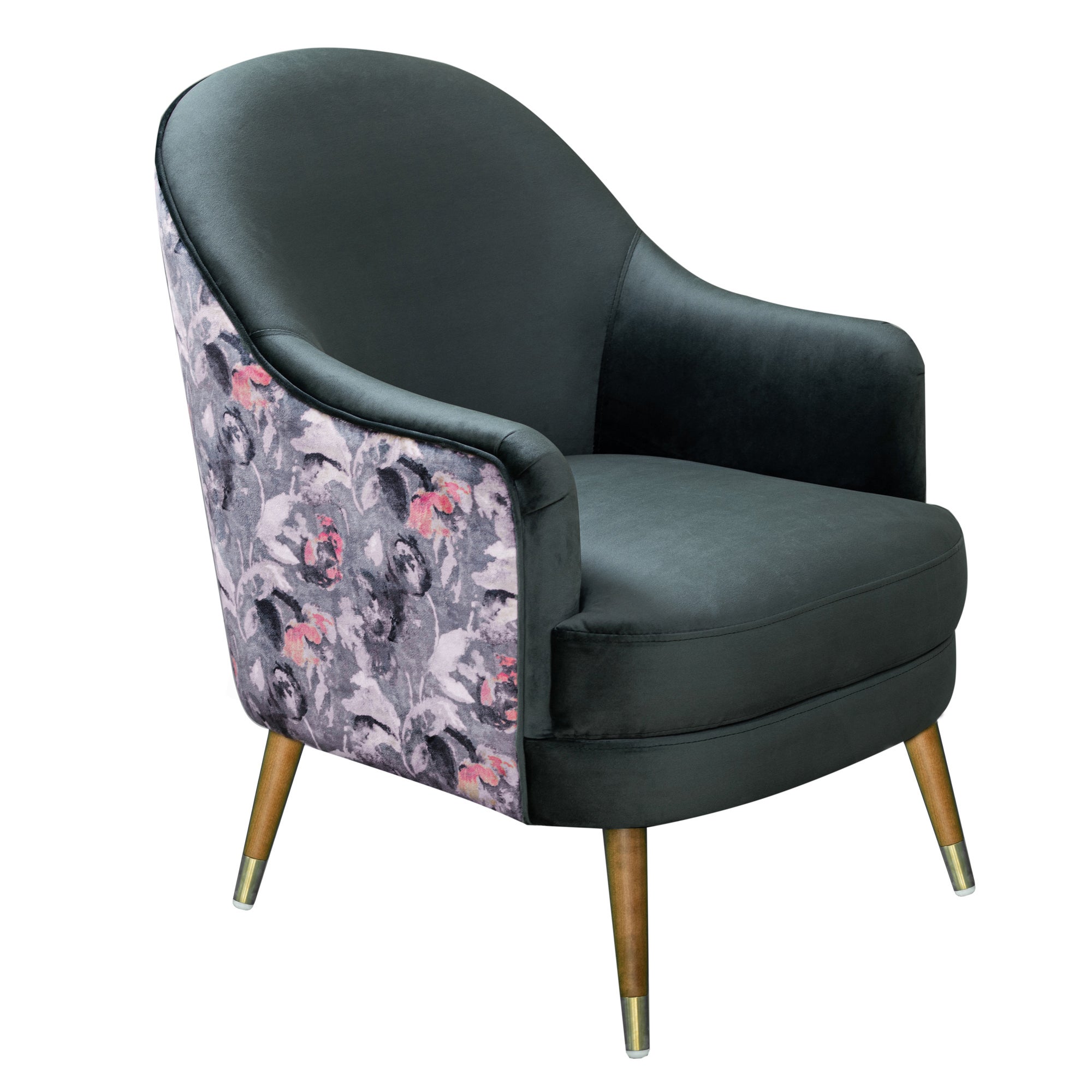 Ariel Velvet Printed Chair - Charcoal Charcoal, Pink and White
